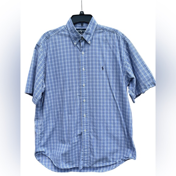 Ralph Lauren Large Blake Cotton Short Sleeve Blue Plaid Shirt Button Up Men - Picture 1 of 6